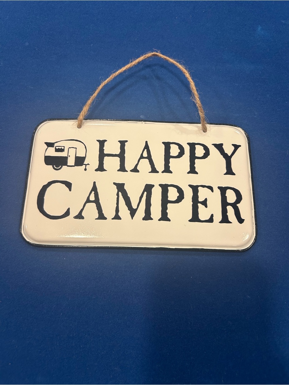 Happy Camper Hanging Sign - Cream and Black